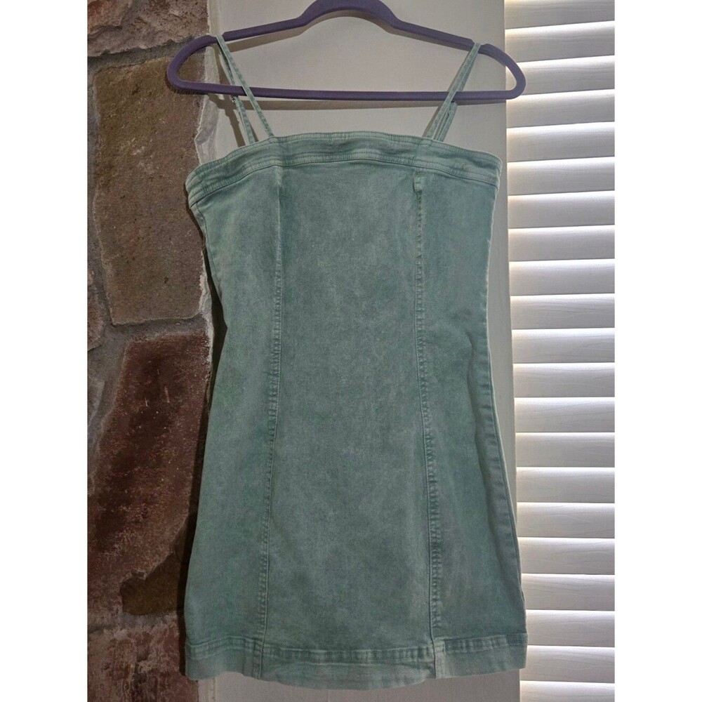 Francesca's TGLA Sage Lace Up Denim Mini Going Out Dress - Garden Fairy